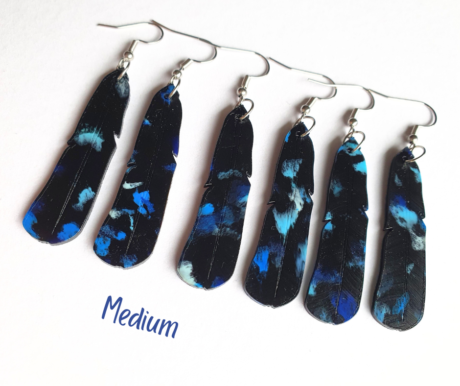 Tūī Feather Earrings | Recycled 3D Printer Waste