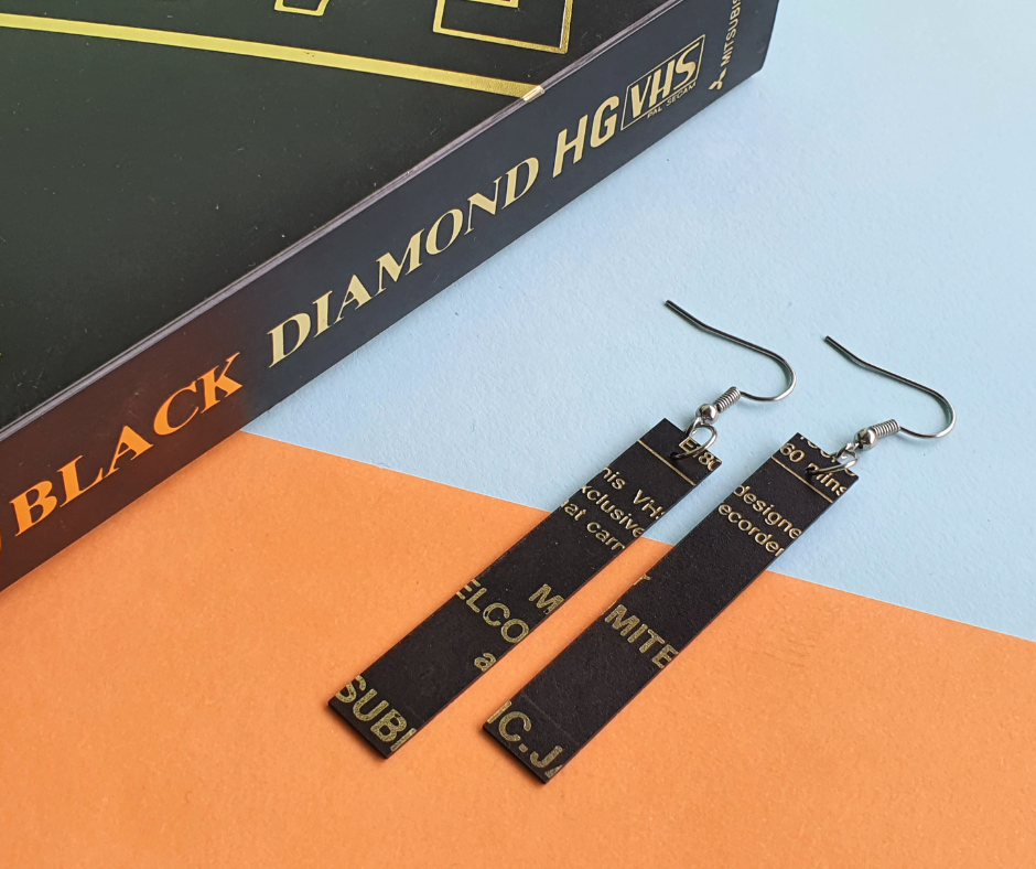 Rewind Earrings | Salvaged VHS and Keyboard parts