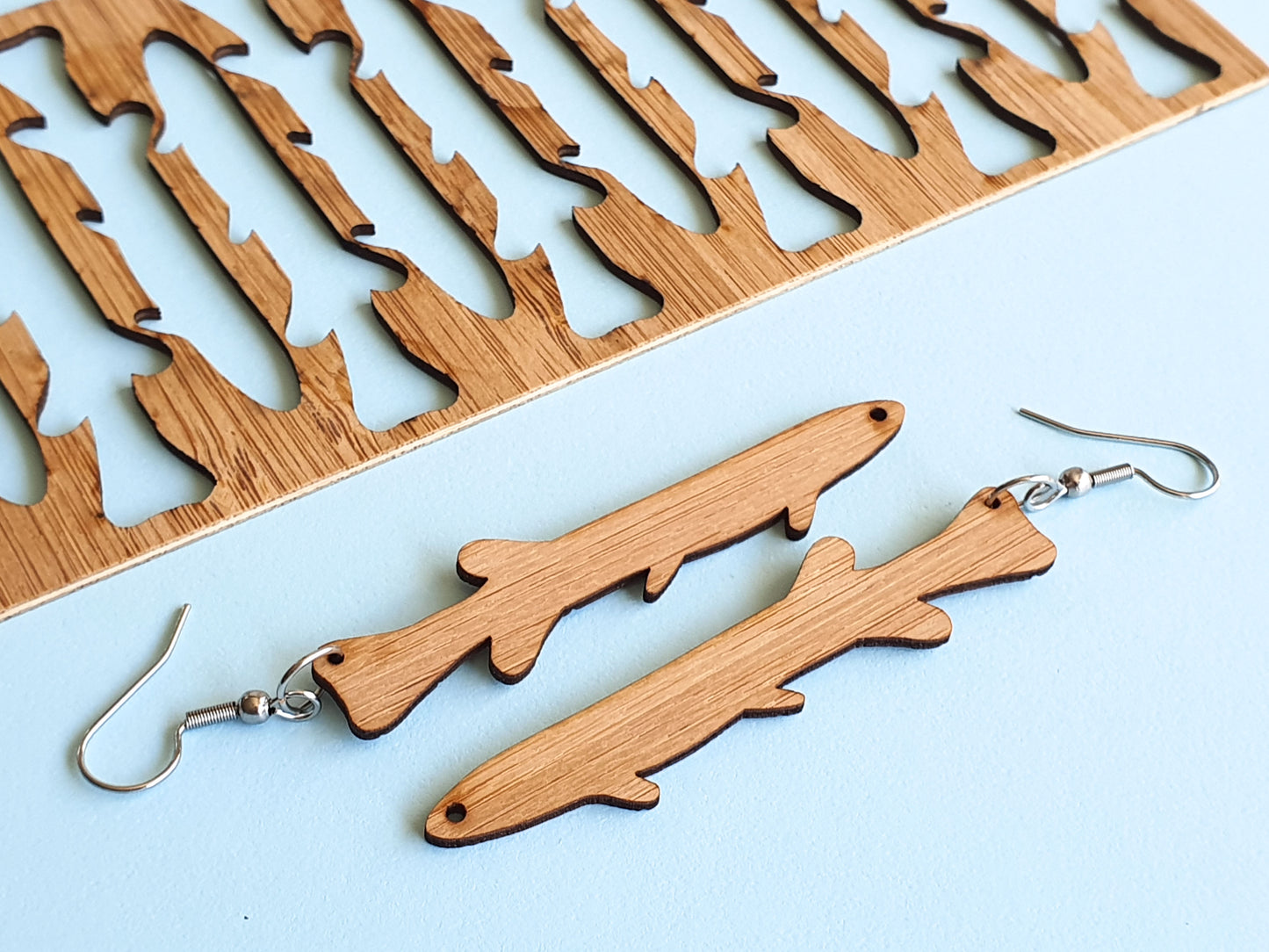 Kōkopu / Galaxiid Fish Earrings | Salvaged Bamboo Offcuts
