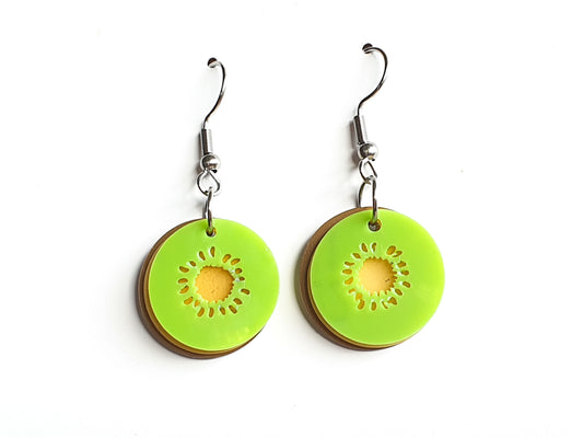 Kiwifruit Earrings | Recycled Ice Cream Container Lids
