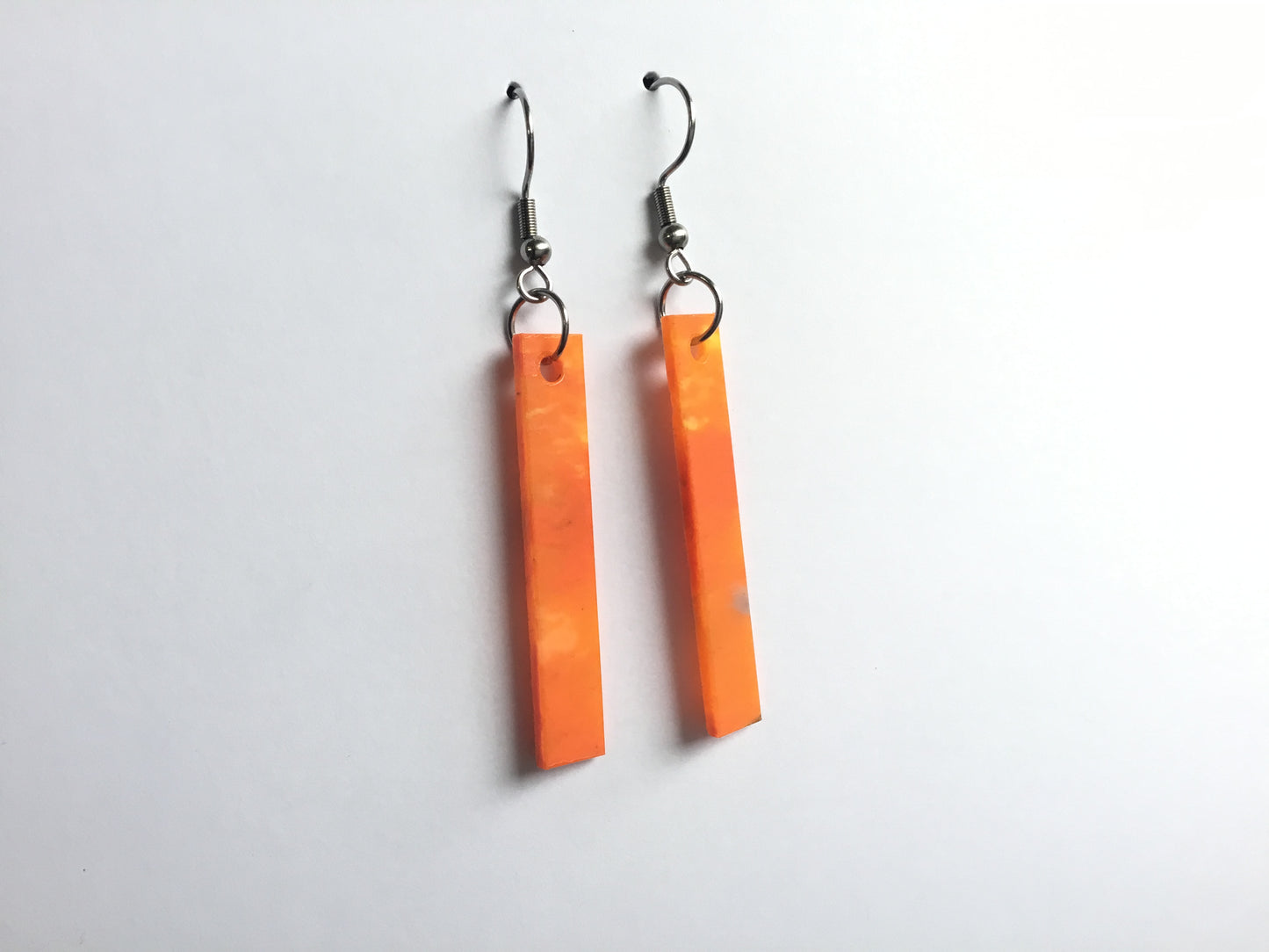 Recycled plastic earrings, 'Straight and Narrow' Orange, Made in NZ
