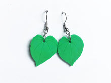 Recycled plastic Kawakawa leaf earrings, made in NZ