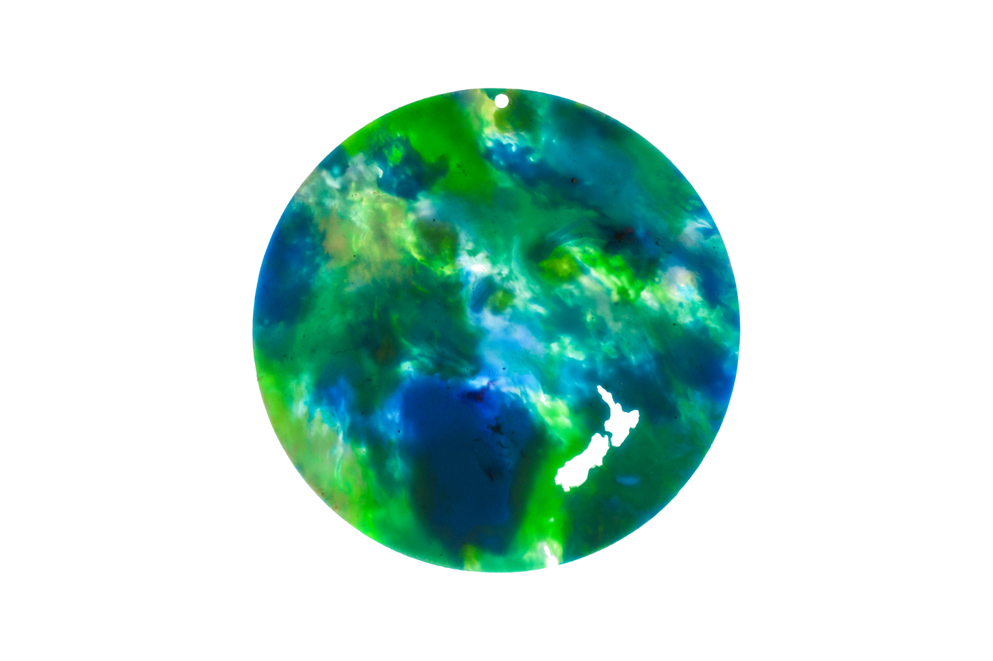 Mottled green recycled plastic circle, NZ cutout