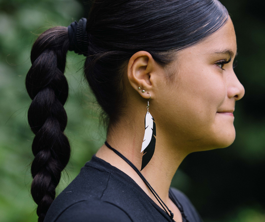 Pied Cormorant Feather Earrings | Recycled Ice Cream Container Lids