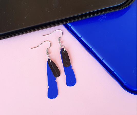 Pūkeko Feather Earrings | Recycled Ice Cream Container Lids