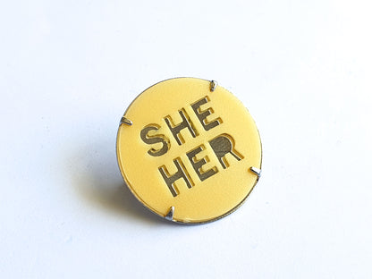 Pronoun Badge | Recycled Ice Cream Container Lids