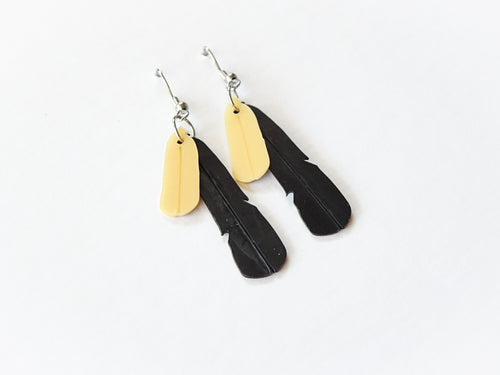 Saddleback Feather Earrings | Recycled Ice Cream Container Lids