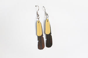 Saddleback Feather Earrings | Recycled Ice Cream Container Lids