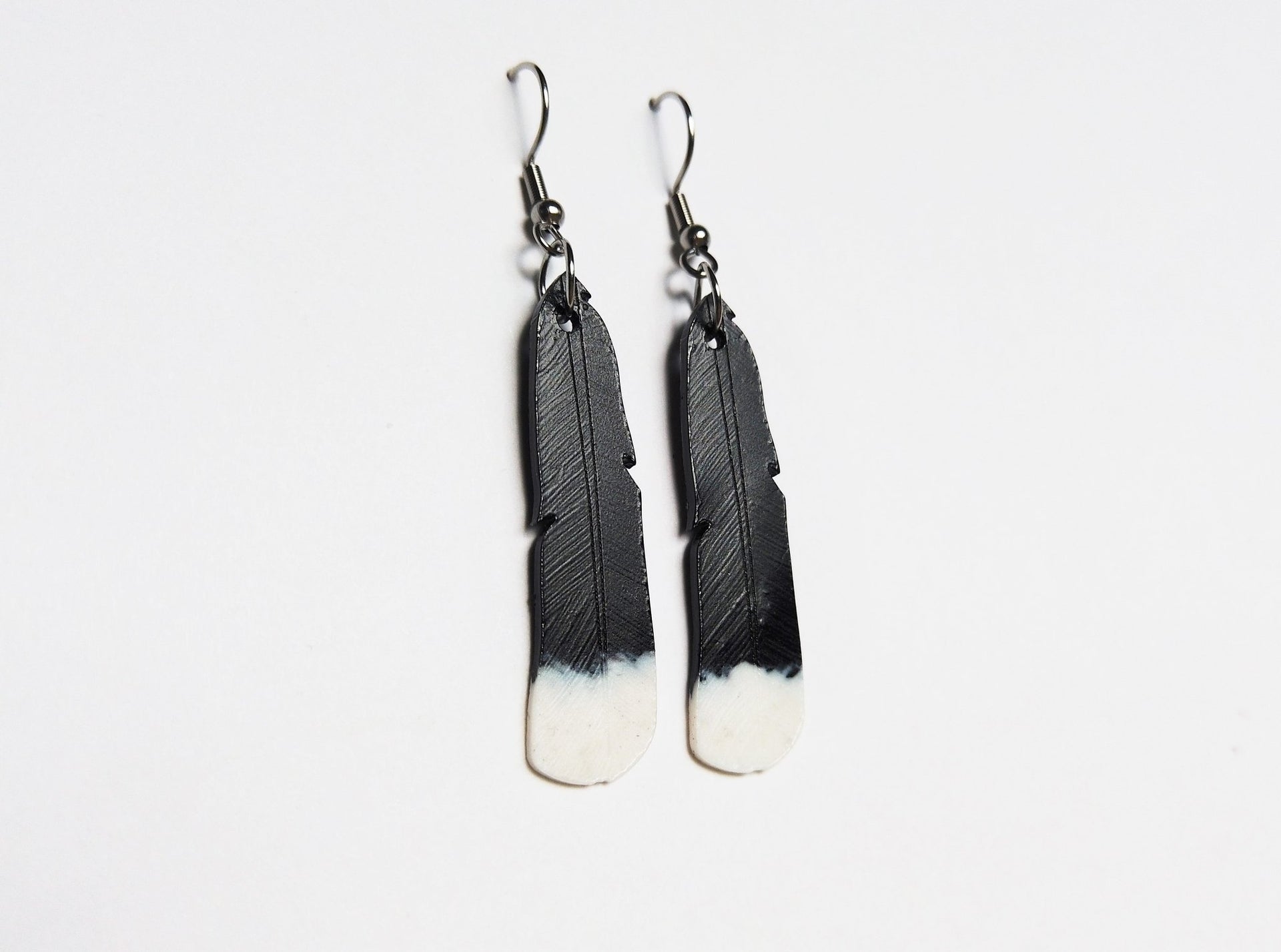 Huia Feather Earrings Recycled 3D Printer Waste Stainless Steel (304  hypoallergenic)