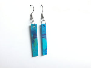Recycled plastic earrings, 'Straight and Narrow' Blue (with Grey), Made in NZ
