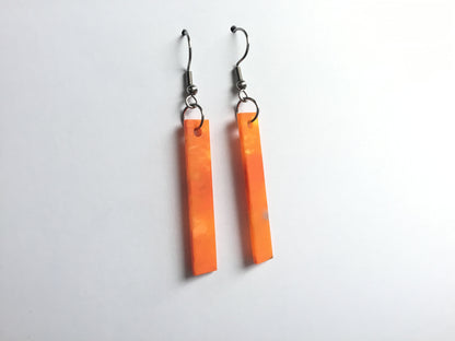 Recycled plastic earrings, 'Straight and Narrow' Orange, Made in NZ