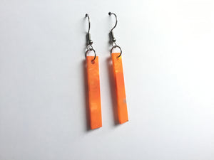 Recycled plastic earrings, 'Straight and Narrow' Orange, Made in NZ