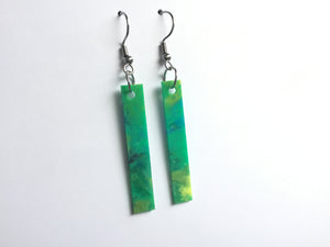 Recycled plastic earrings, 'Straight and Narrow' Green, Made in NZ