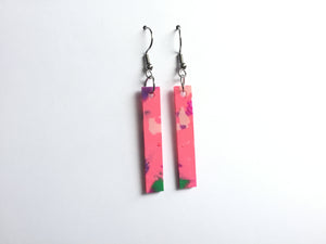Recycled plastic earrings, 'Straight and Narrow' Pink and Purple, Made in NZ