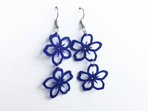 Recycled plastic earrings, Forget-Me-Not double, blue plastic ice cream lids, Made in NZ