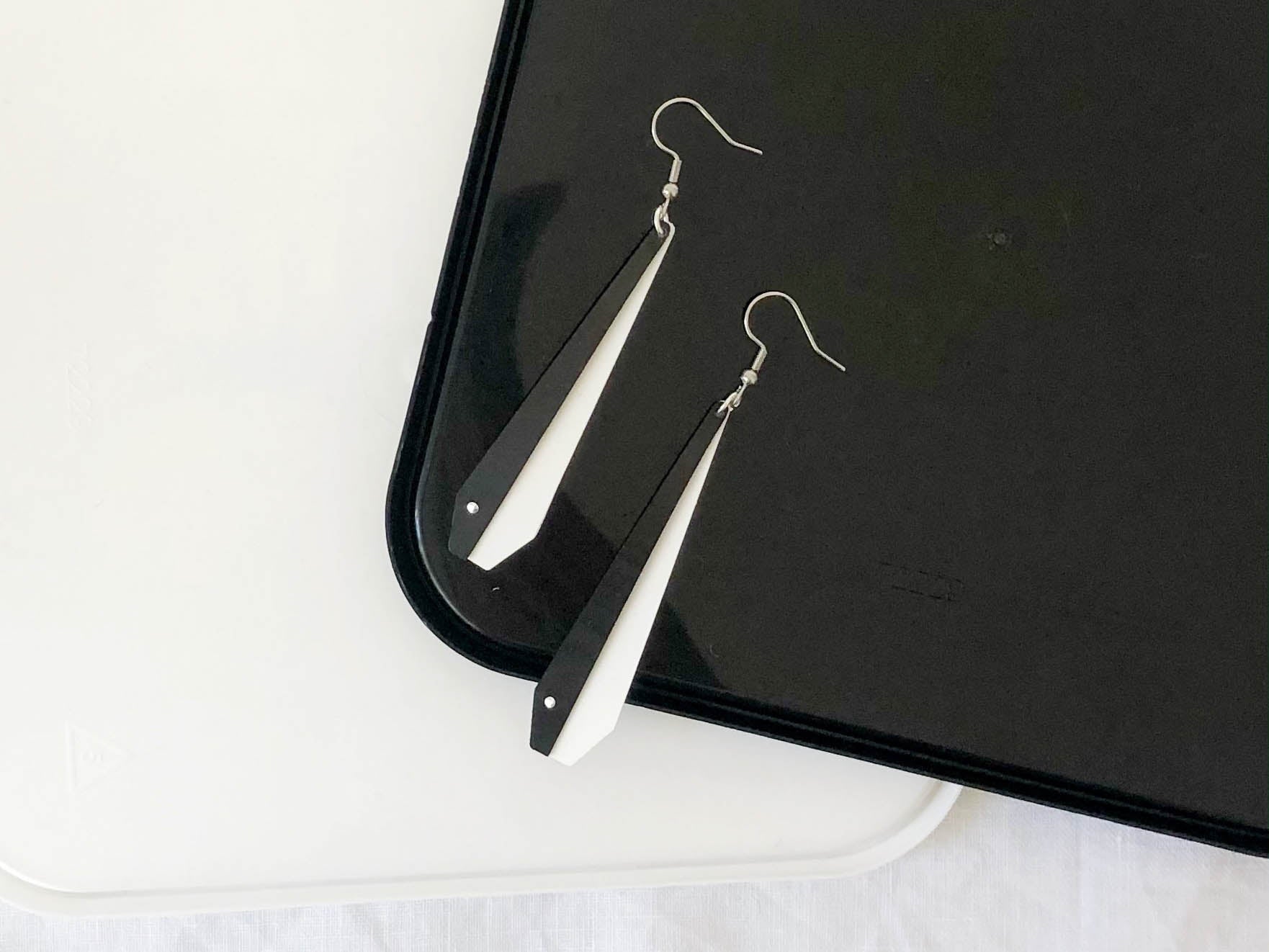 Pīwakawaka Fantails recycled plastic earrings, ice cream lids, Made in NZ