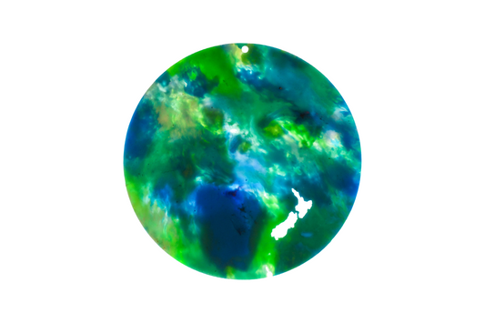 Mottled green recycled plastic circle, NZ cutout