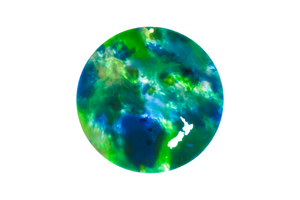 Mottled green recycled plastic circle, NZ cutout
