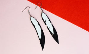Pied Cormorant Feather Earrings | Recycled Ice Cream Container Lids