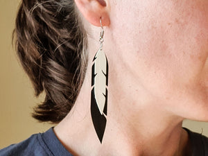 Pied Cormorant Feather Earrings | Recycled Ice Cream Container Lids